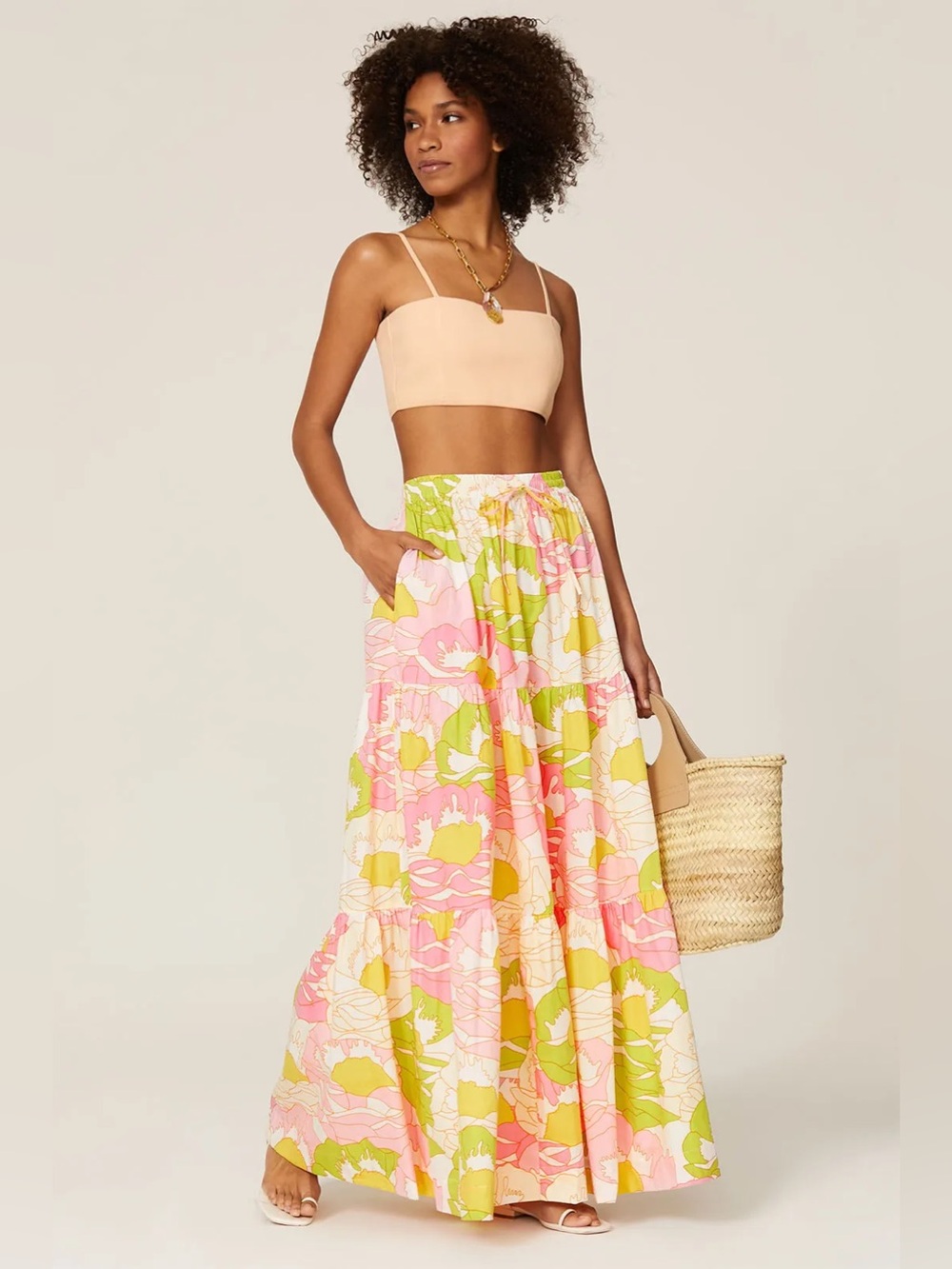 S/W/F Maxi Skirt Floral Print  Cotton XS